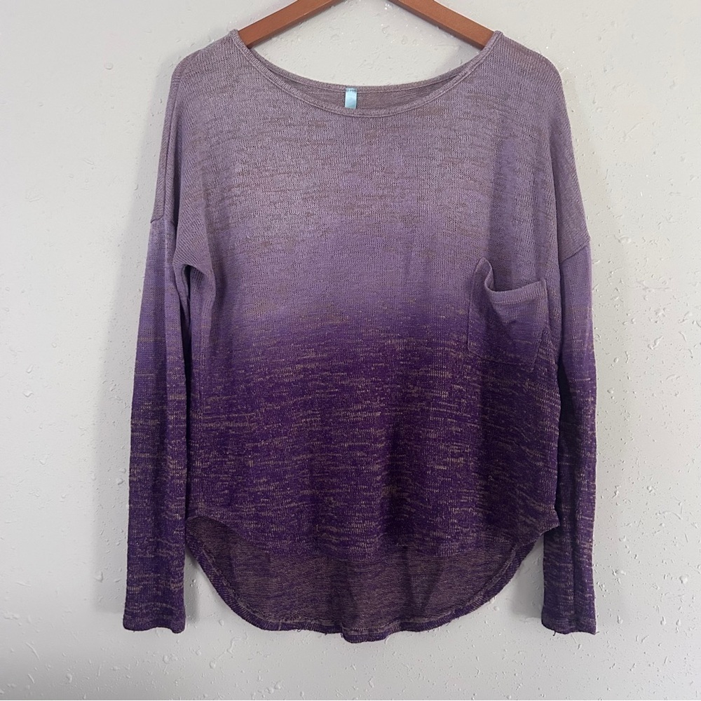 Loila Purple Ombre Lightweight Crew Neck Sweater Stretch Comfy Casual Fall Large